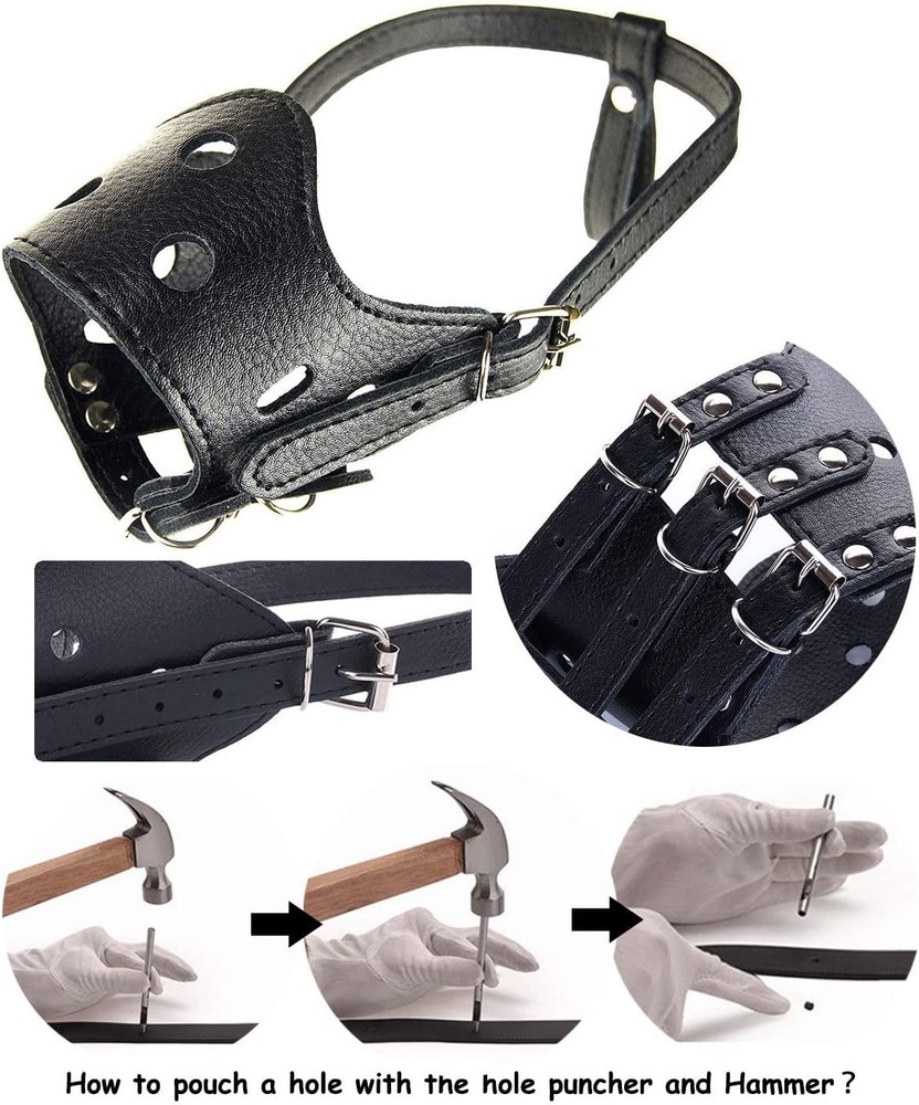 Dog Muzzle Leather, Soft Secure Anti-Barking Leather Muzzle for Medium Sized ...