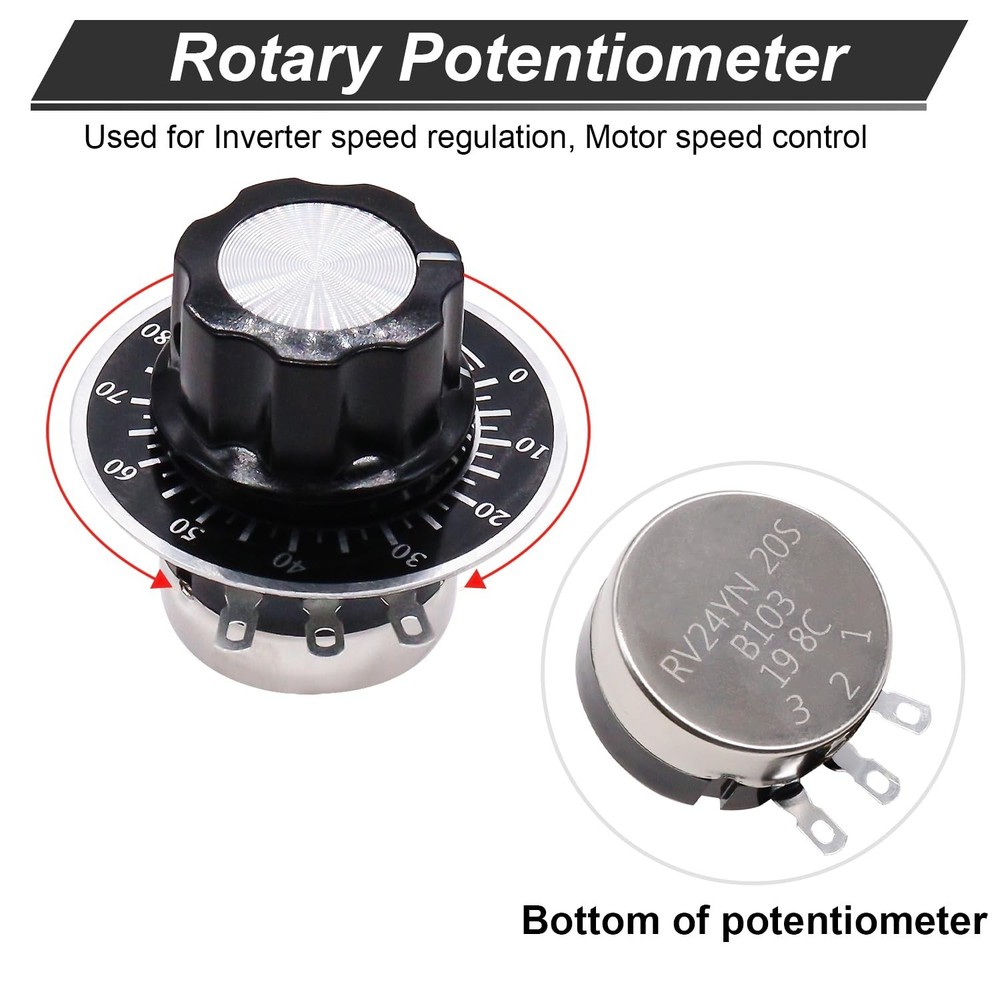 10k Ohm Rotary Potentiometer for Inverter Speed Control + Knobs & Dials