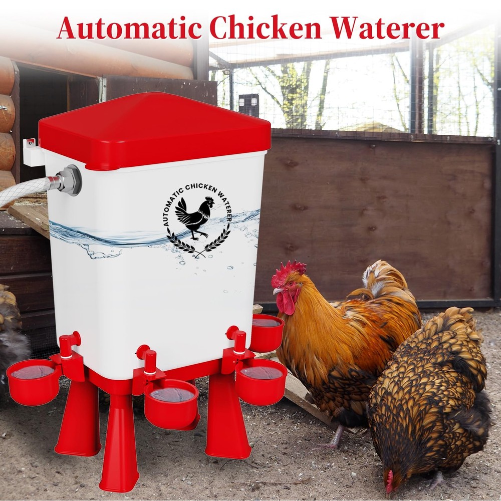 Chicken Waterer, 3 Gallons Automatic Chicken Waterers with 5ft Pipe, Float Co...