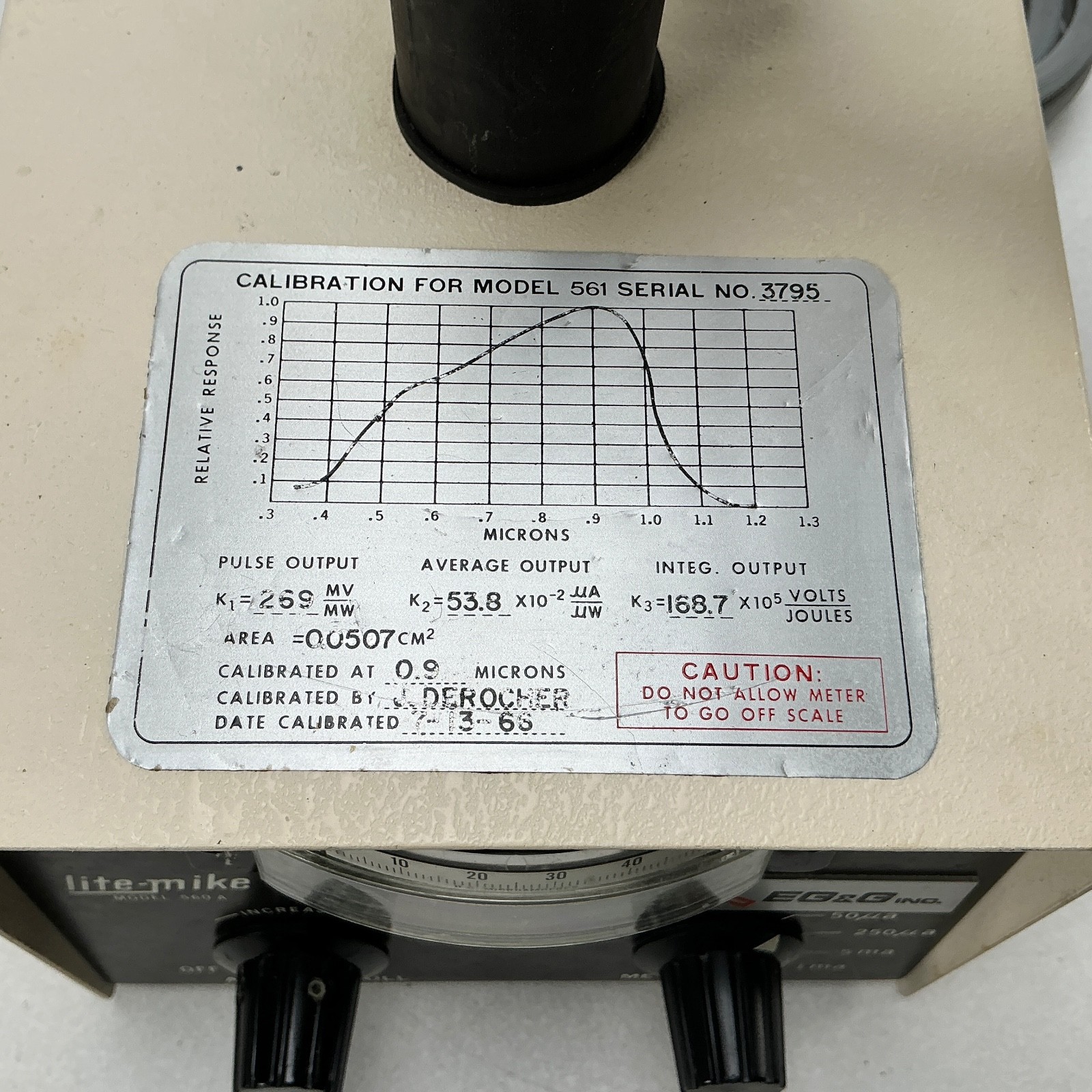 EG&G Lite-Mike 560A 561 Detector Head Optical Light Meter Photometer Powers On