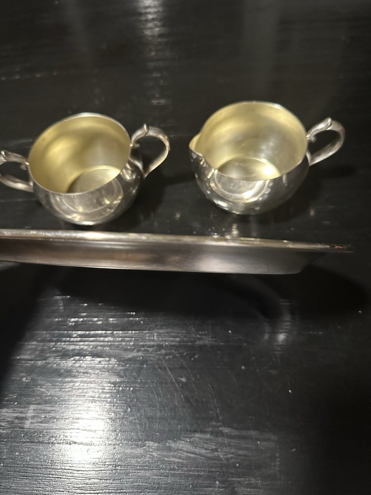 WM A. ROGERS Silverplate Creamer, Sugar Bowl & Tray Set Engraved Tableware