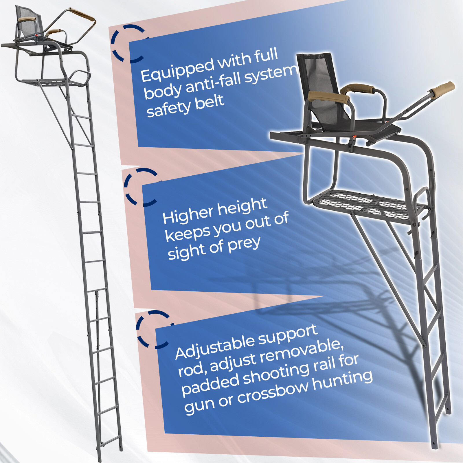 Steel Hunting Ladder Tree Stand Tree Step 1 Person Powder Coated w/ Harness