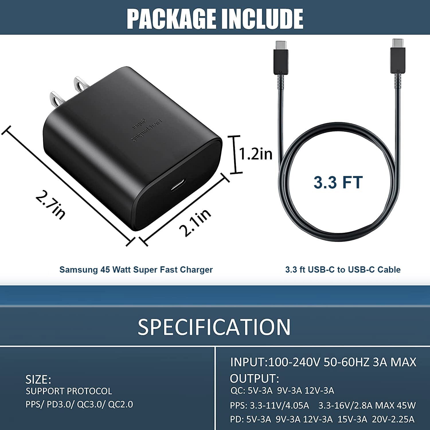 Original Samsung Galaxy S23/S24 +/Ultra 45Watt USB-C Super Fast Charger & Cable