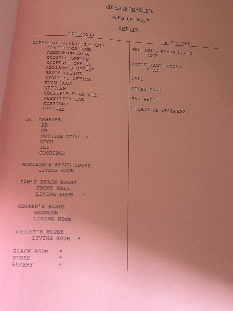 ORIGINAL SCRIPT PRIVATE PRACTICE A FAMILY THING KATE WALSH TIM DALY