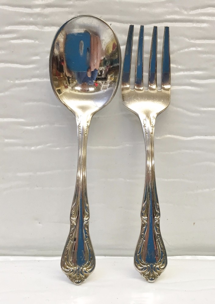 Wm A Rogers by Oneida Silver Plated Infant Fork & Spoon Chalice-Harmony 1958