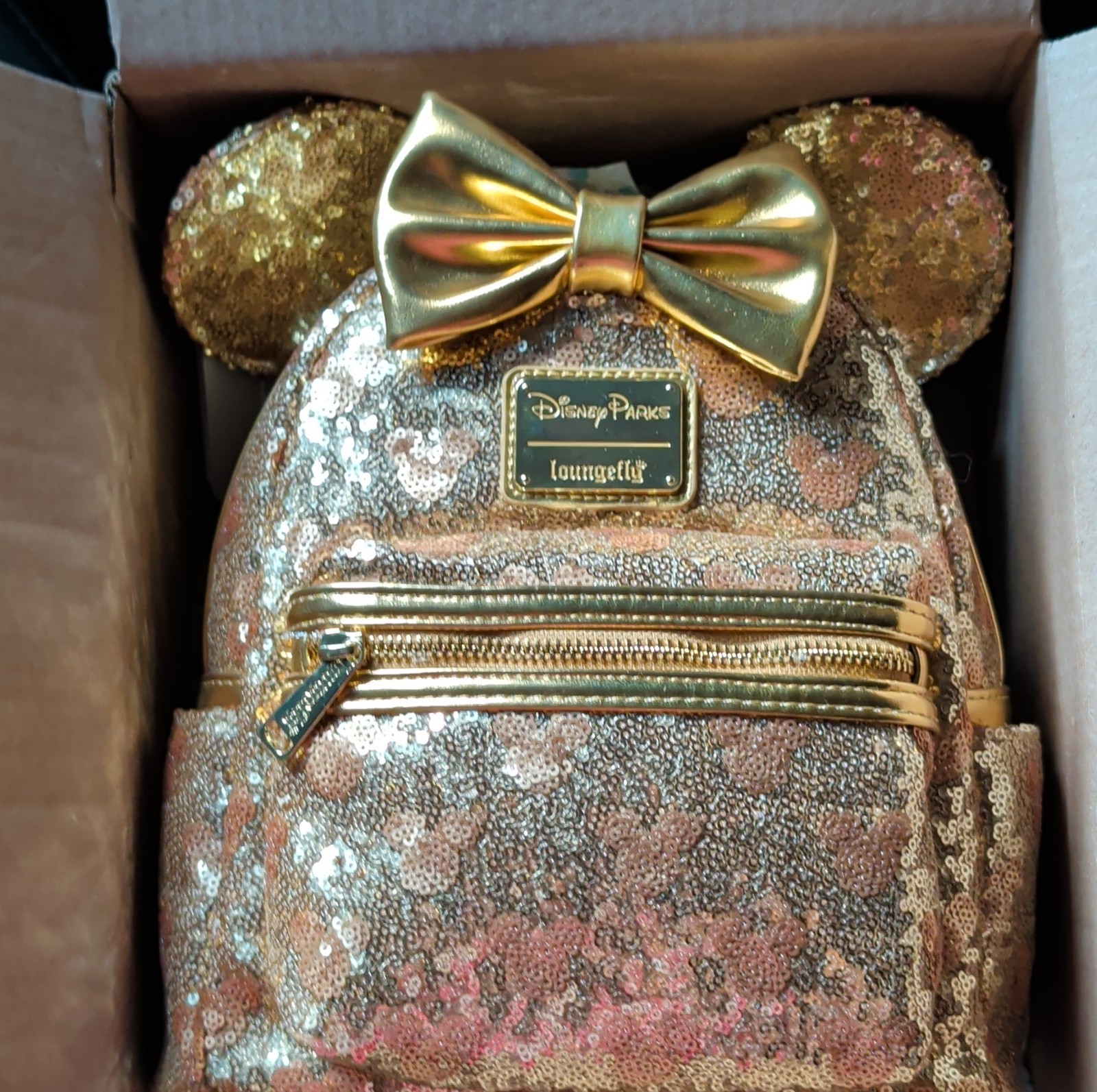 Loungefly Disney Minnie Mouse Mini Backpack Sequin Gold