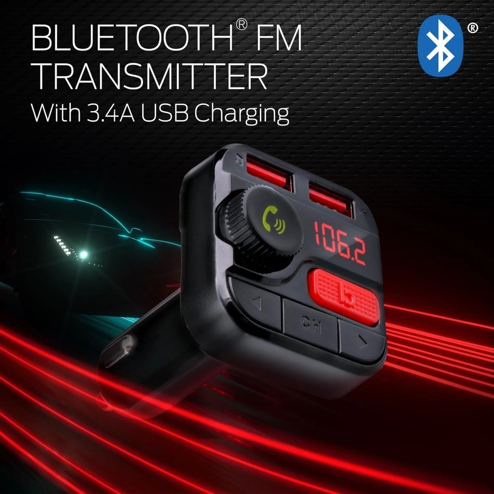 Bluetooth FM Transmitter Car Charger with 2 USB Ports 3.4A Fast Charging MP3