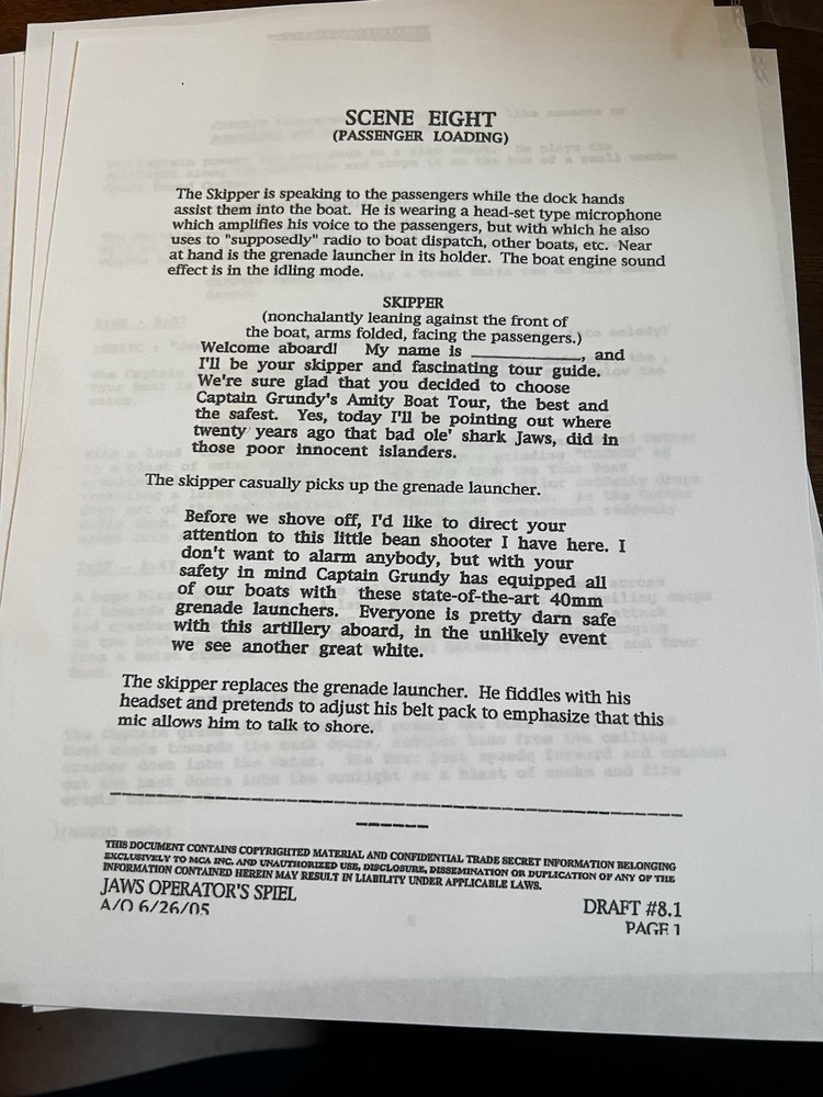 Jaws the Ride Operators Script Original ride version revised Universal Orlando