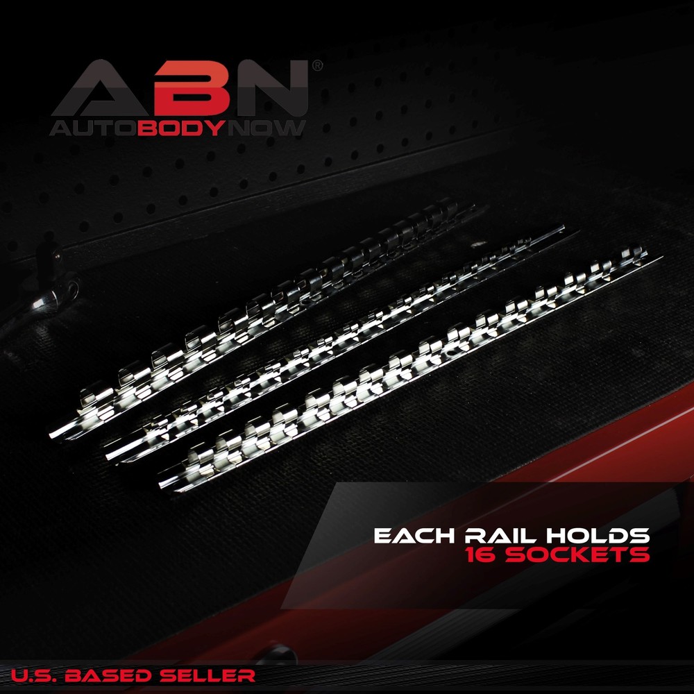 ABN | Socket Organizer Tray 3pc 1/4” 3/8” 1/2” In Dr Socket Tray & Socket Clips