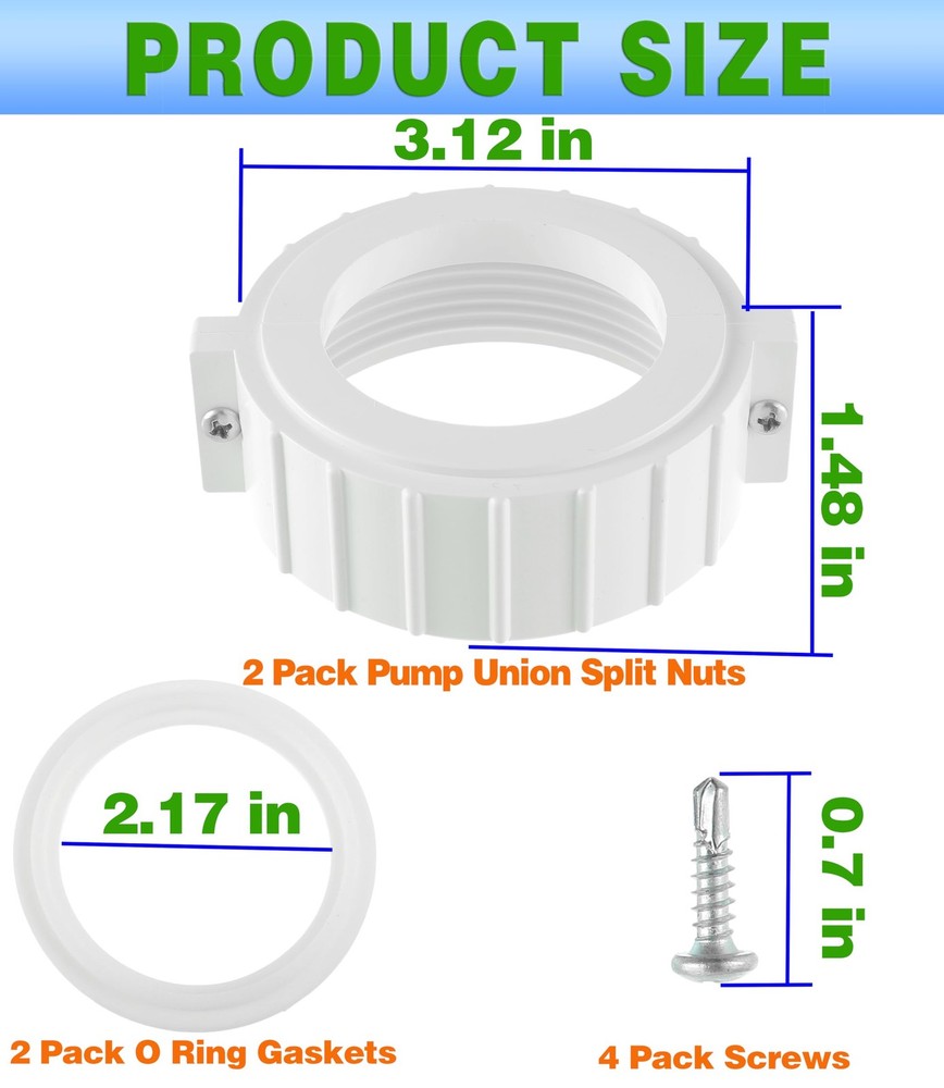 （White） 2PCS Pump Union Split Nut 2.5 inch diameter x 2 height, White