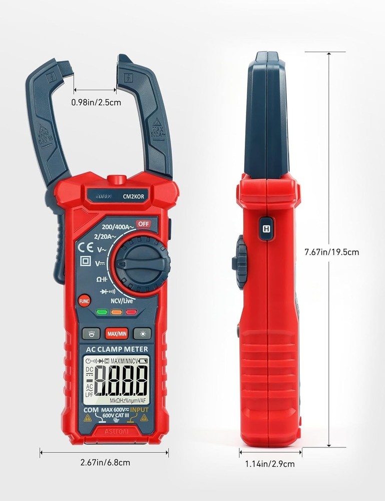Digital Clamp Meter Multimeter 2000 Counts Amp Voltage Tester Auto-ranging Blue
