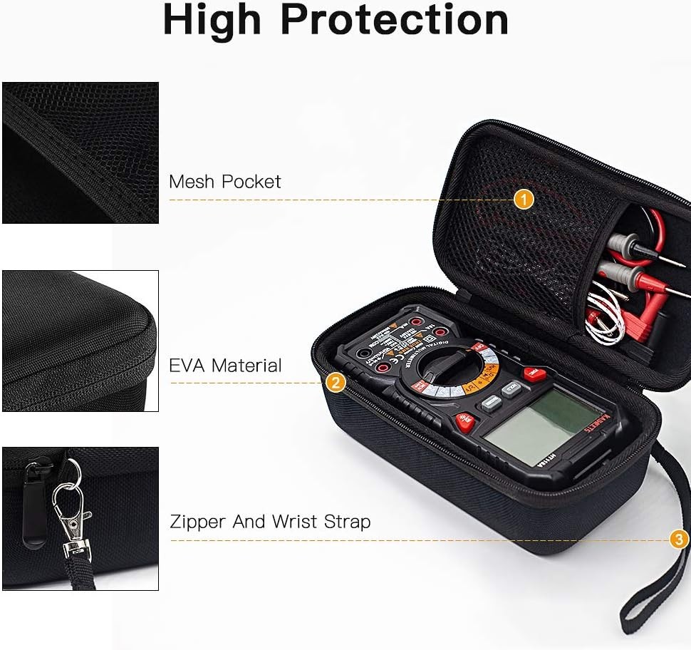 HT118A/HT118E Multimeter Case, Protective Hard Storage Bag, Replacement with Mes