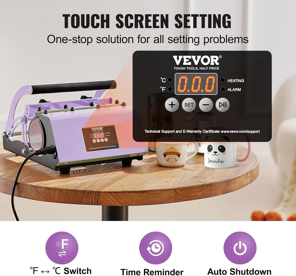 Fast Heating Mug Press for Sublimation with Touchscreen Interface & Accessories