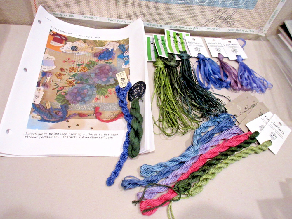Leigh Designs HYDRANGEA Needlepoint Canvas,Stitch Guide & Threads