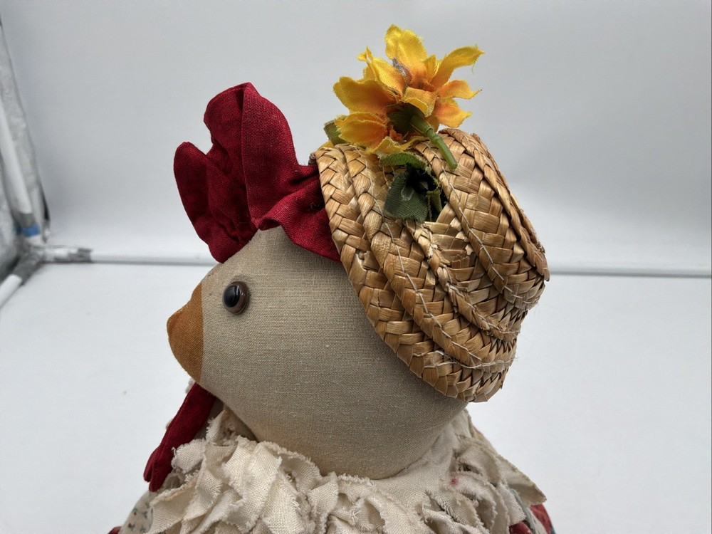 Handmade Primitive Country Chicken Shelf Sitter Doll Patchwork Kitchen Decor