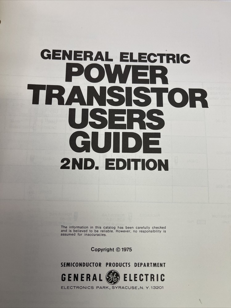 General Electric Power Transistor Users Guide 1975 Classic Products Guide