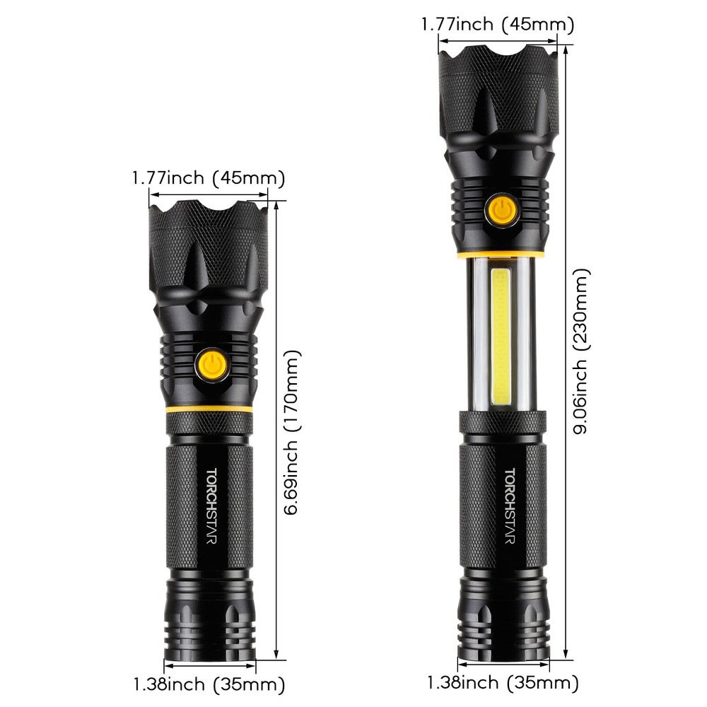 2-Pack LED Flashlight + Work Light, Magnetic Base, Battery Operate