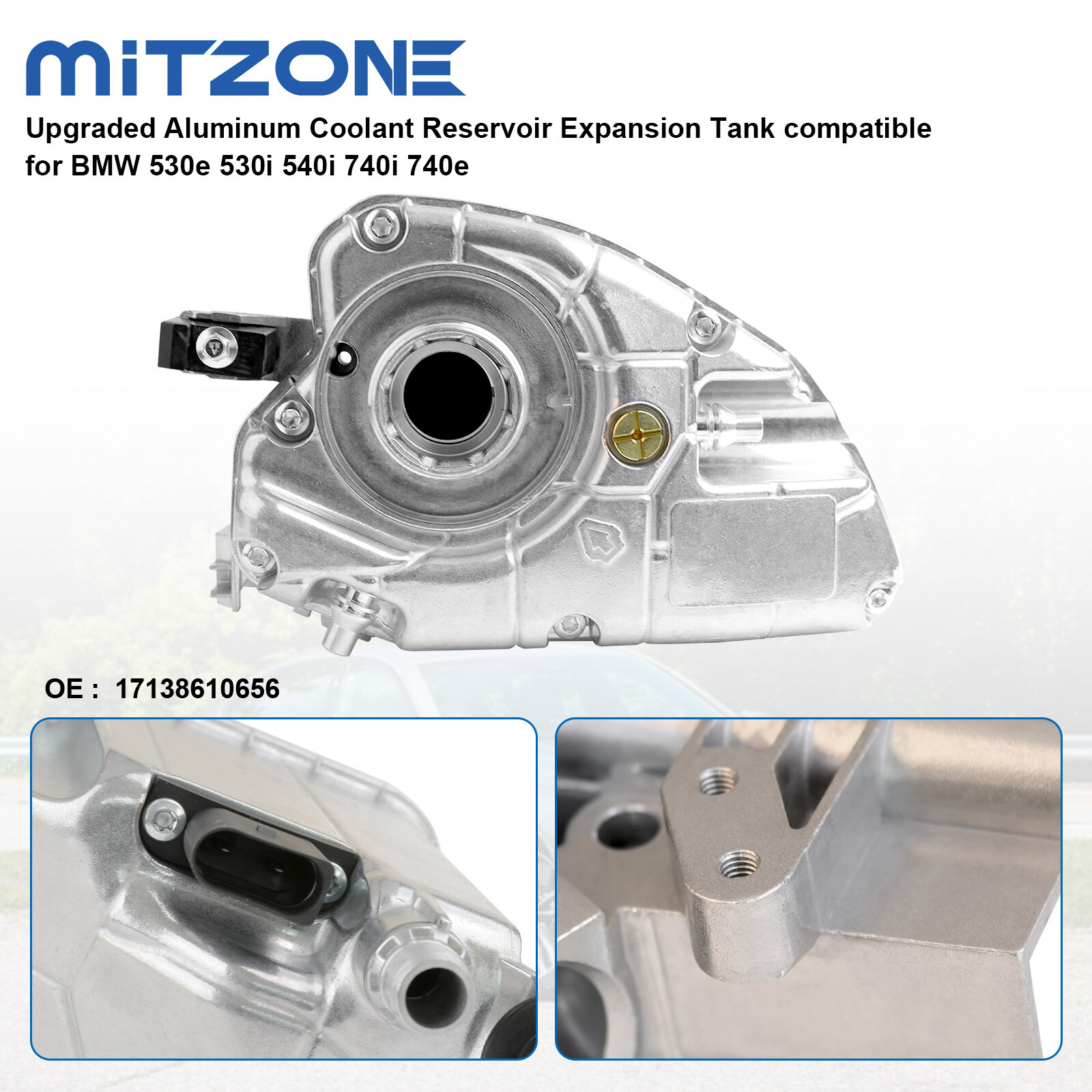 Aluminum Coolant Reservoir Expansion Tank for BMW 530e 530i 540i 740i 740e