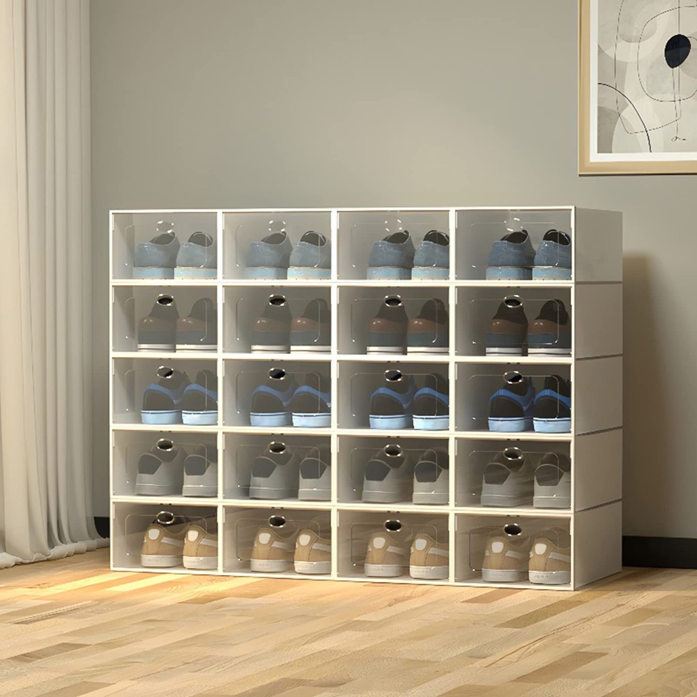 Stackable Shoe Storage Box Durable Plastic Sneaker Display Case Organizer 20pcs