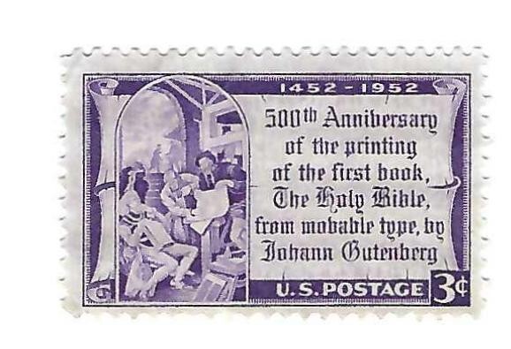 STAMP US SCOTT 1014 "Gutenberg Showing Proof" 3 CENT 1952 MH