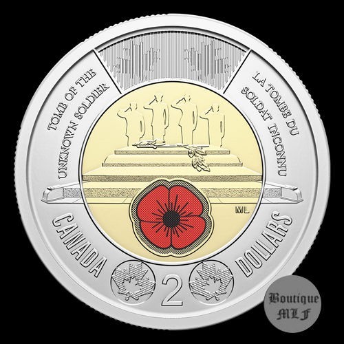 Canada 2025, $2 Unknown Soldier, regular/coloured coins from special wrap roll