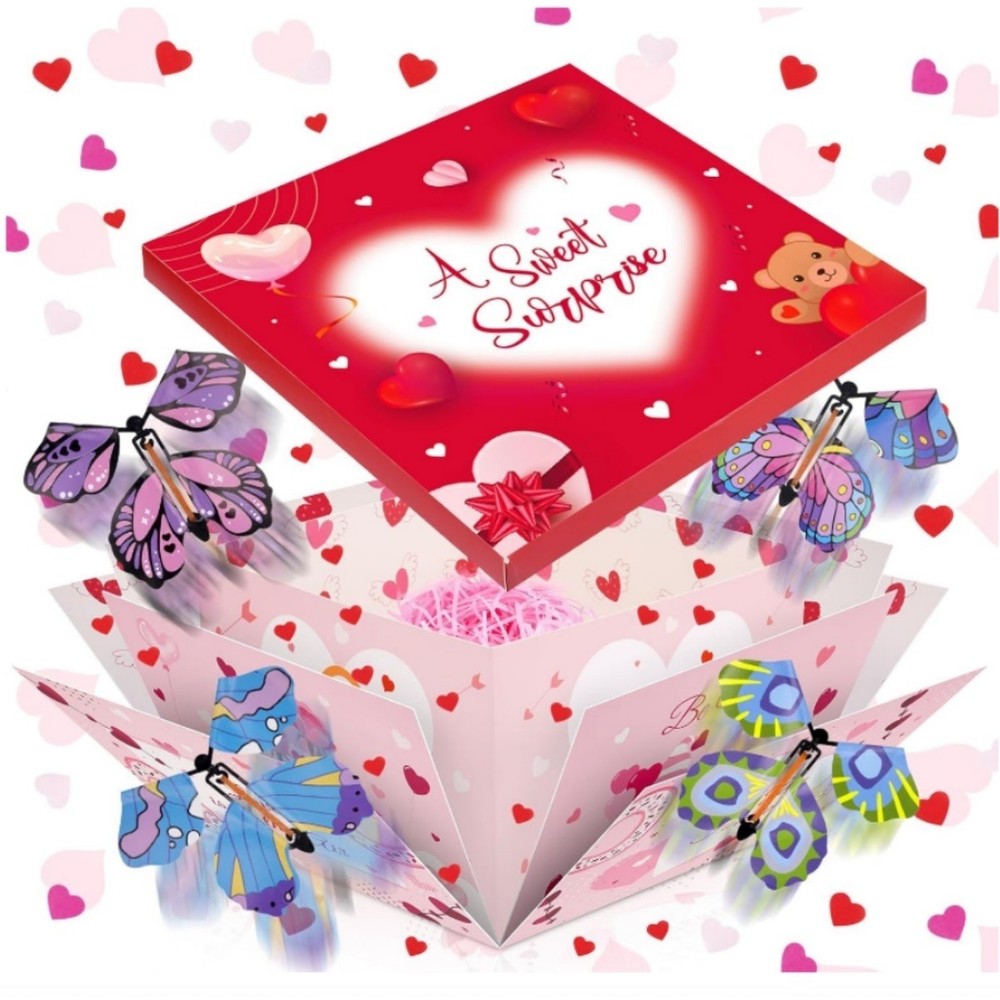 Valentines Exploding Gift Box Surprise, Flying Butterflies & Heart Confetti DIY
