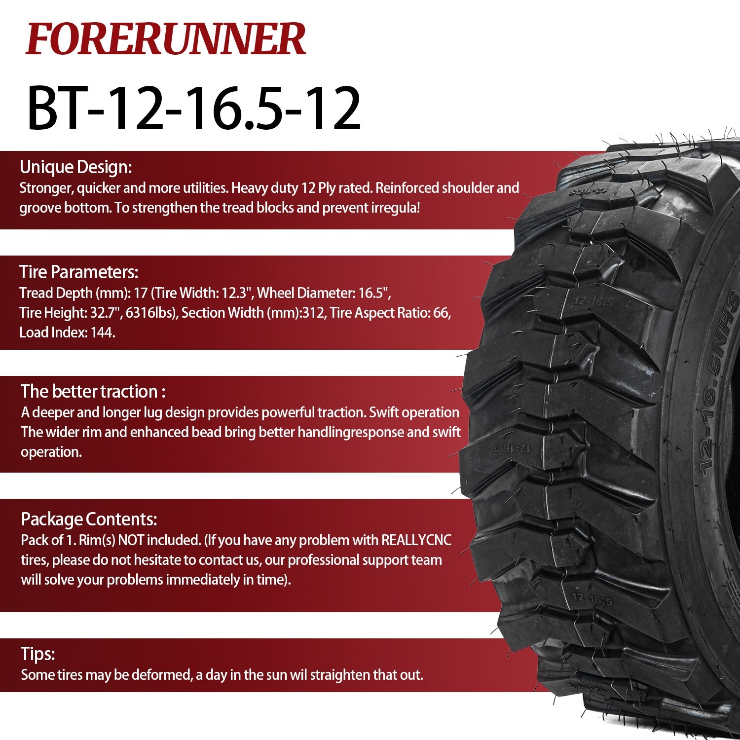 12x16.5 Heavy Duty 12-16.5 Skid Steer Tire 12Ply 12 16.5 Industrial Tire