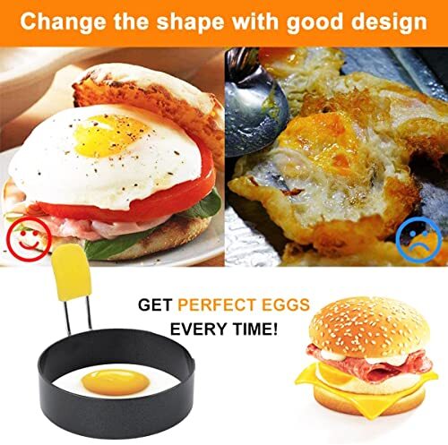 2 Pack 4 Inch Large Egg Rings Round Mold for Frying Eggs Shaper