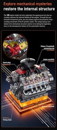 V8 Engine Building-Blocks Sets, Working Motor Model, 487+PCS Mechanic 454V8