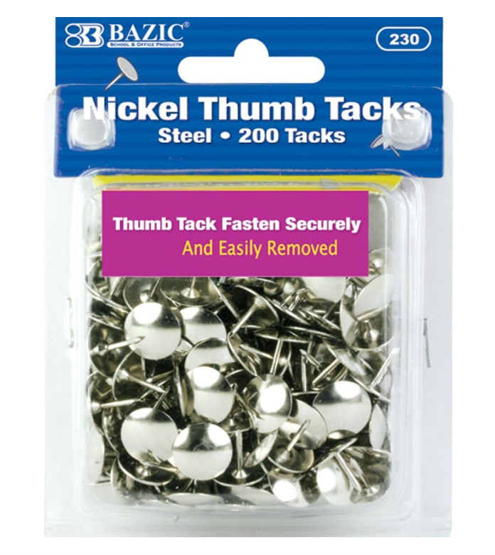 BAZIC Nickel (Silver) Thumb Tack (200/Pack)