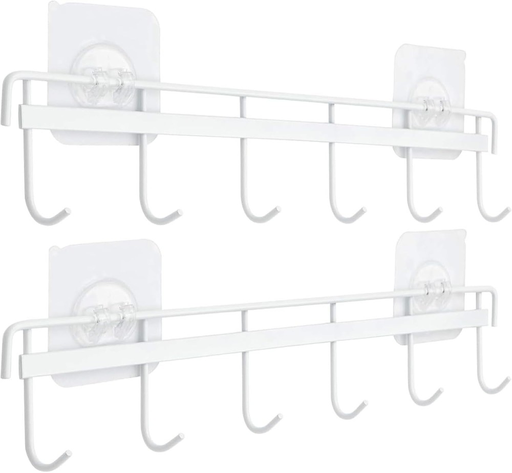 Adhesive Wall Hooks Rack Kitchen Rail Space Saving Utensil Holder No Drilling