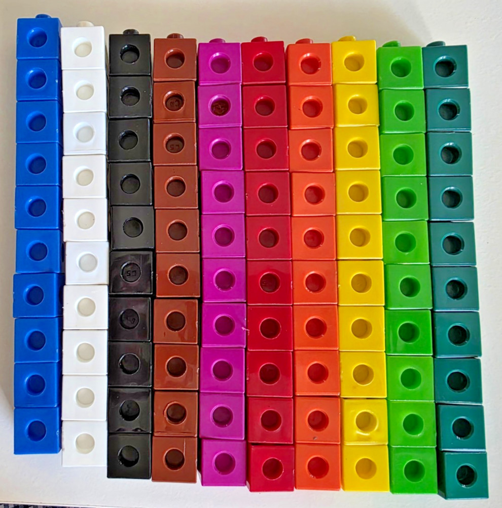 100pc Set Math Linking Cubes - 10 Colors (10 ea) - Cleaned & Sanitized Free Ship