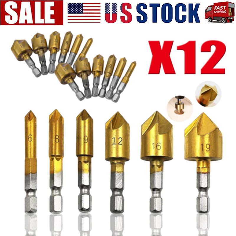 12× Chamfer Countersink Deburring Drill Bit Set Crosshole Cutting Metal Tool Kit