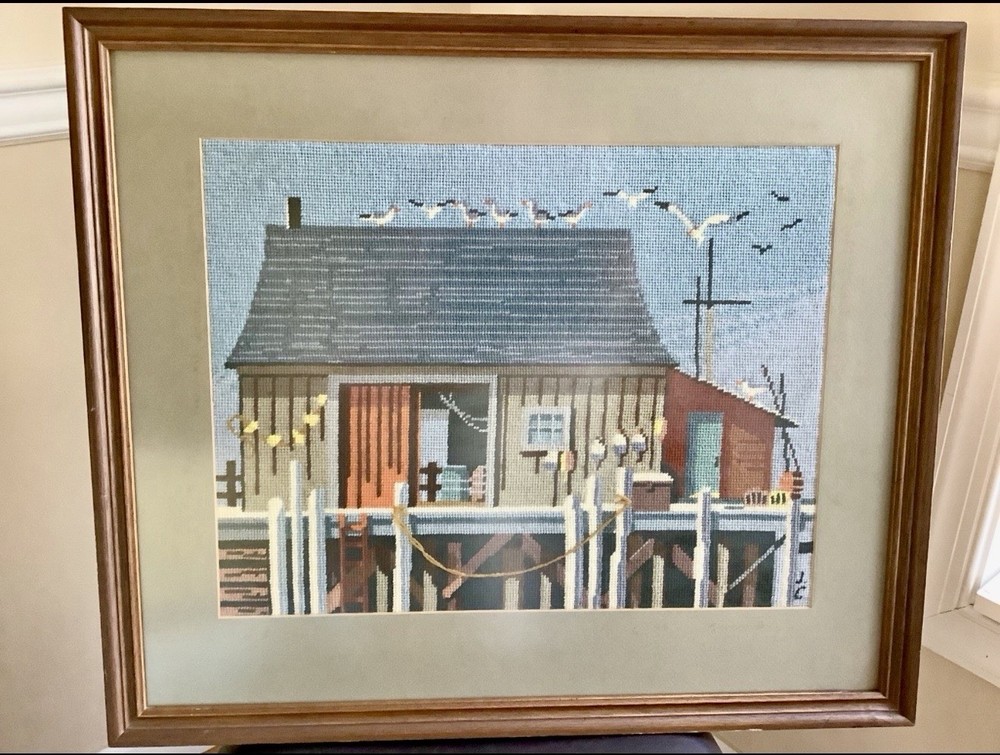 Vintage Nautical Hand Made Needlepoint Professionally Framed