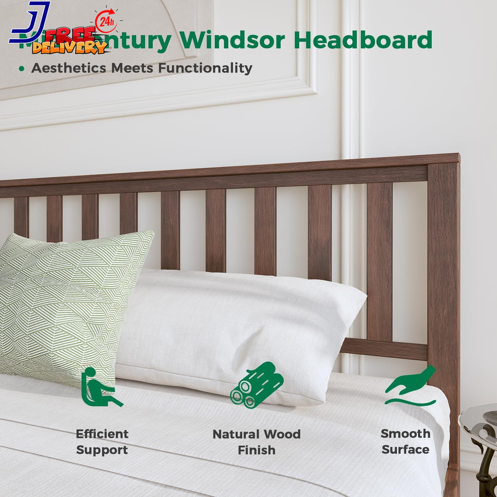 King Size Bed Frame and Headboard Mid Century Modern Platform Bed Solid Wood