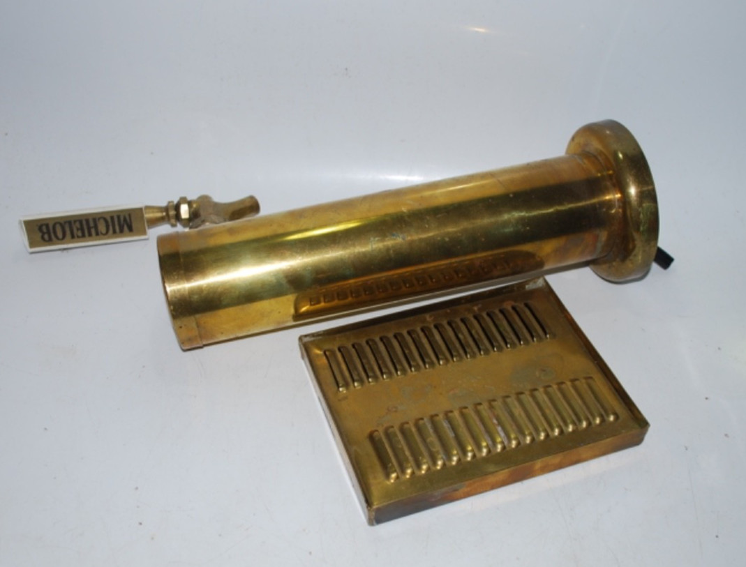 Vintage Brass Beer Tap Tower 12" w/ Drip Pan Used Bar Draft Tower Needs Refit