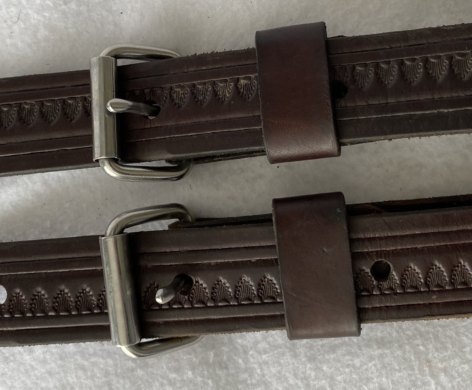 CIRCLE Y Shell TOOLED Walnut Leather Back Flank Cinch & Billet SET~LIGHTLY USED