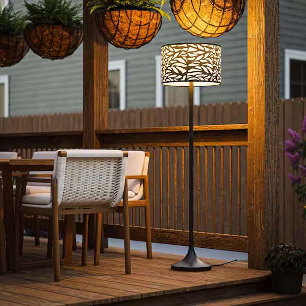 Weather Resistant Eclectic Style Outdoors Indoor Floor Lamp Leaf Patterned Shade