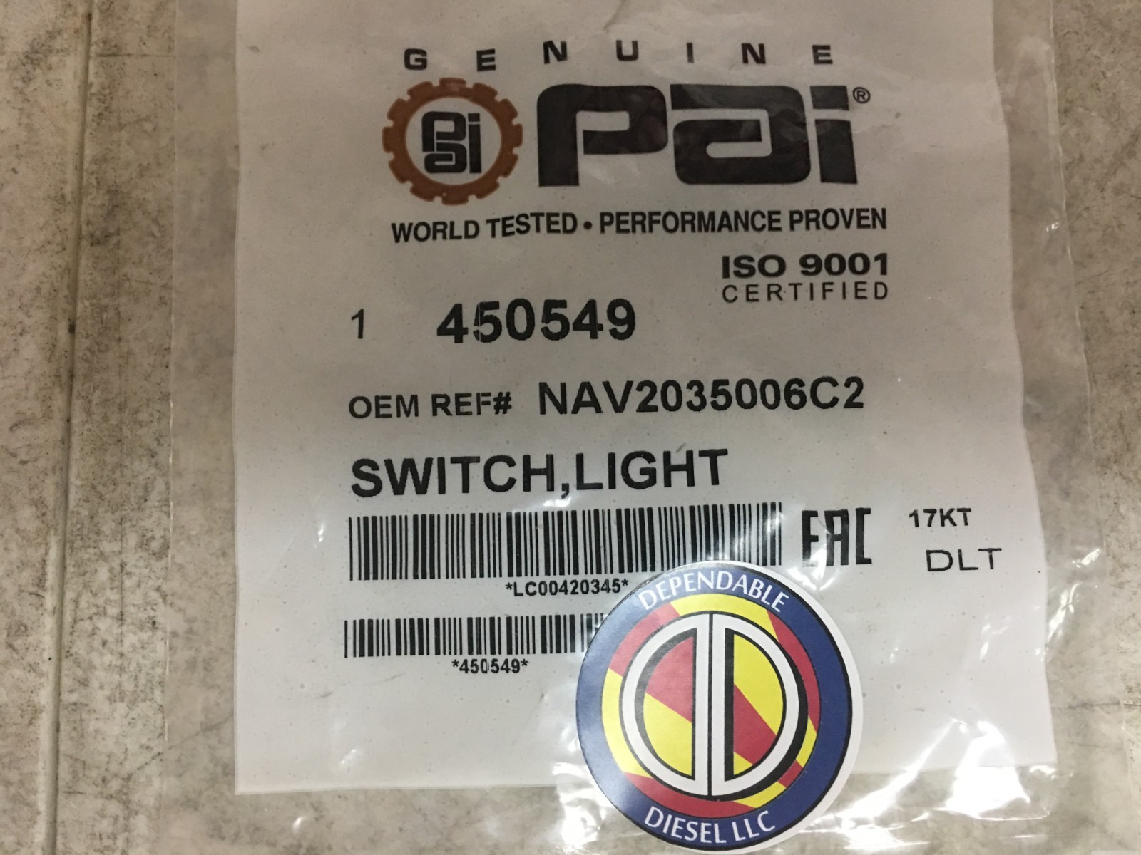 Parking Brake Light Switch for International PAI# 450549 Ref 2035006C2 2035006C1