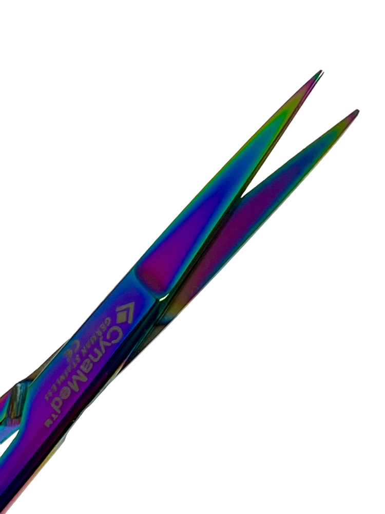 NEW GERMAN IRIS MICRO DISSECTING SCISSORS STRAIGHT 4.5" MULTI RAINBOW TITANIUM