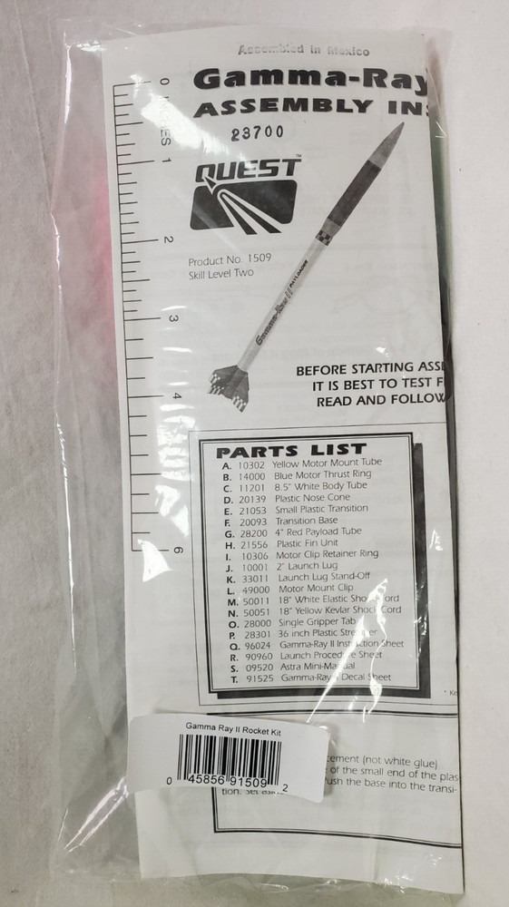 Quest #1509 "Gama-Ray II" Payloader Flying Model Rocket Kit Mint Sealed Package