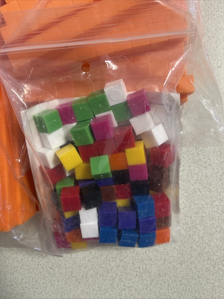 Base Ten Block Math Manipulative Kit Orange Plastic Cube Flat Rod Single 222 pc