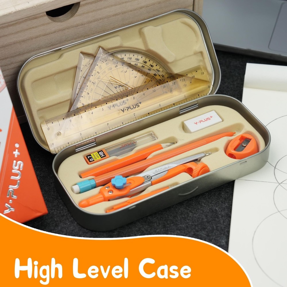 YPLUS Geometry Set - 12 Pcs Protractor Compass Rulers & Pencil Kit