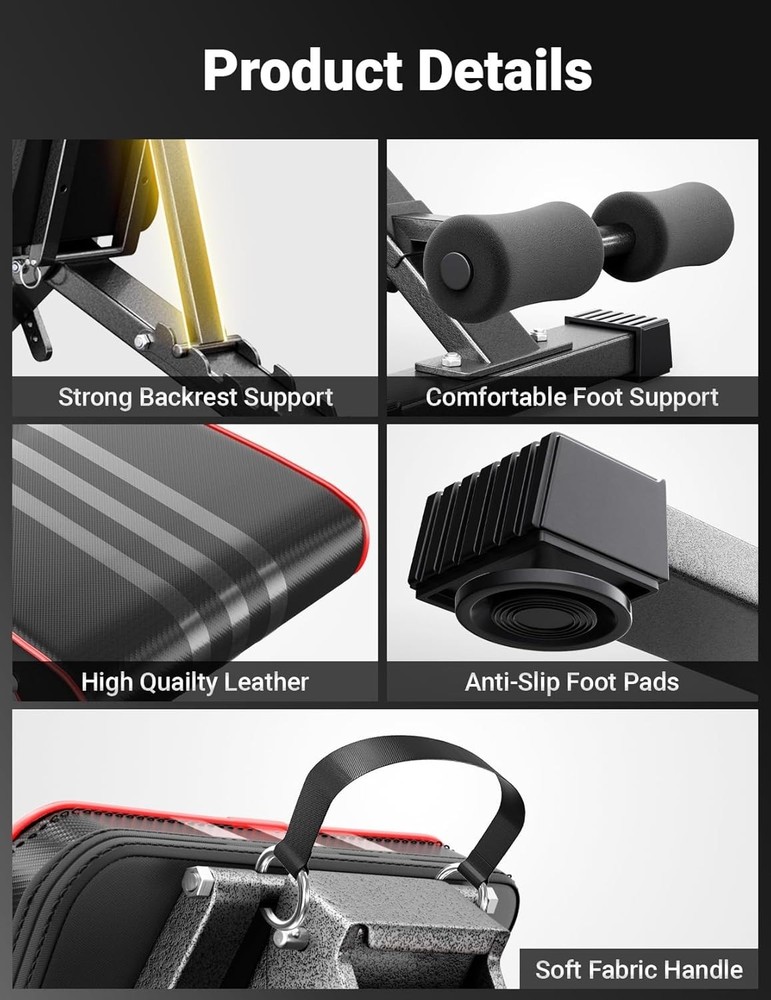 Adjustable Weight Bench, 660LB Foldable Workout Bench with Extended Head/Neck...