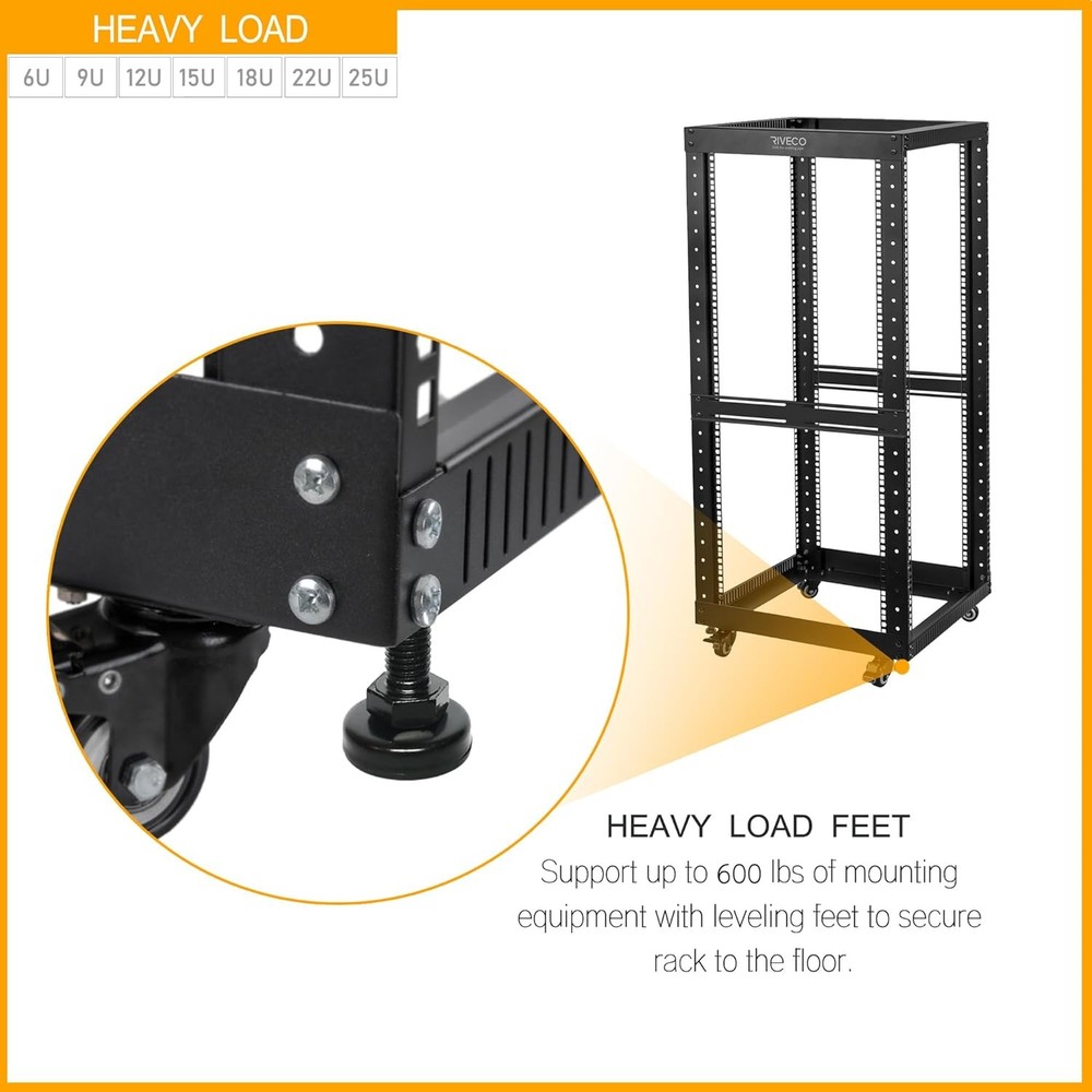 RIVECO 9U Open Frame Server Rack with Casters 19 Inch