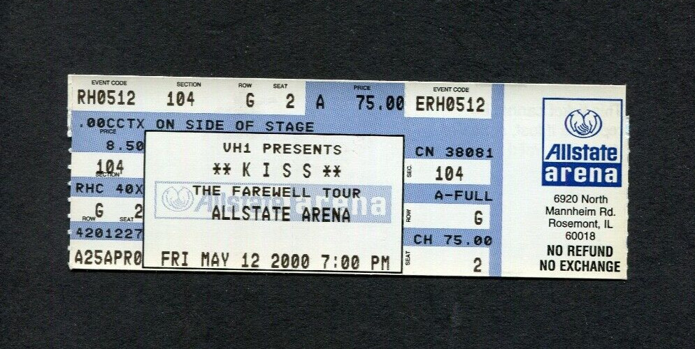 Kiss, Ted Nugent, Skid Row 2000 unused concert ticket Chicago, Farewell Tour