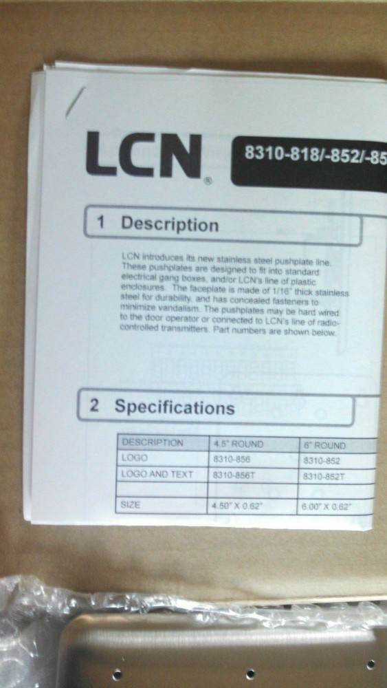 LOCKSMITH LCN 8310-853T Push Plate Actuator, SQUARE 4.75" SYSTEMS INTERGRATOR