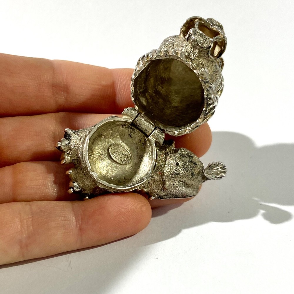 Vintage Solid Silver Pill Box Leon shape , trinket Box