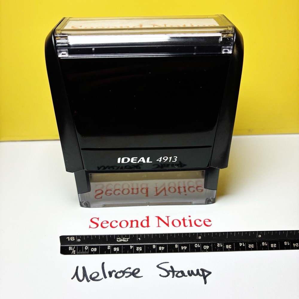 Second Notice Rubber Stamp Red Ink Self Inking Ideal 4913
