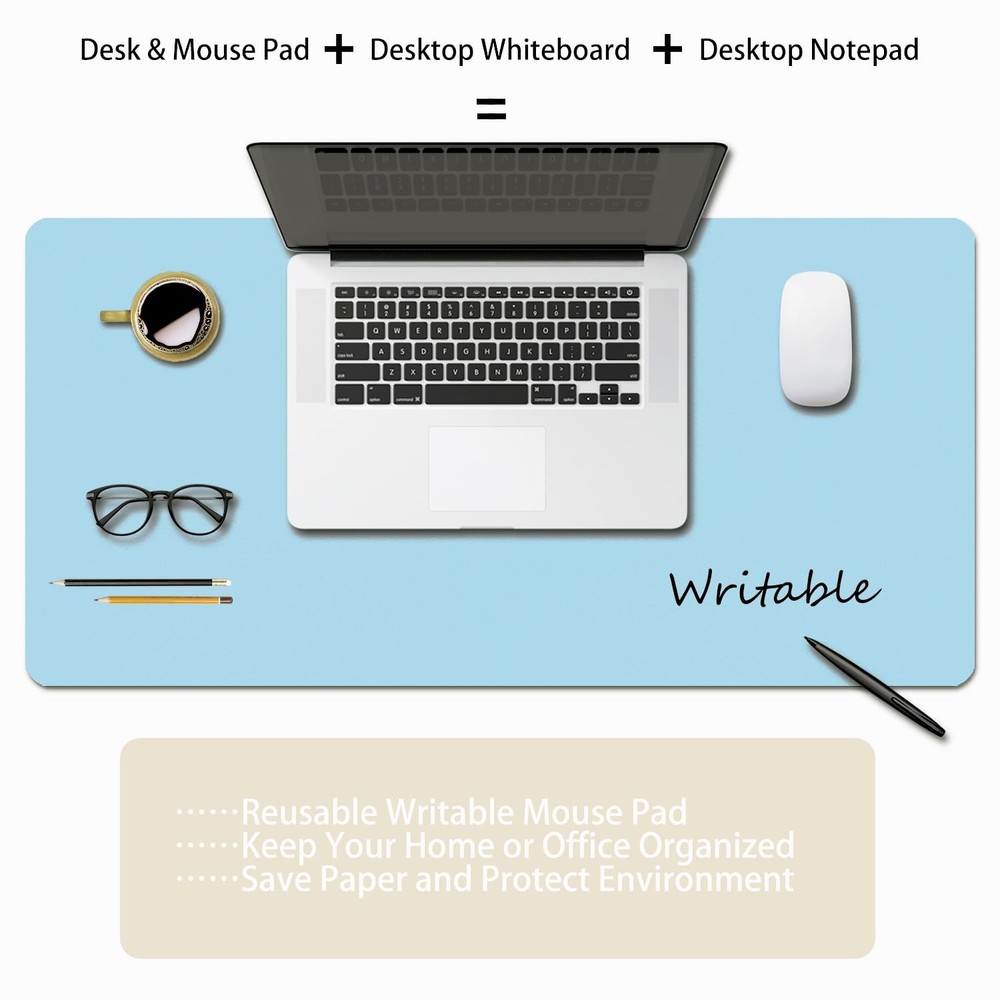 Erasable writable(Frontside) Table mat,Dual Sided Desk Mat, Large Mouse Pad, ...